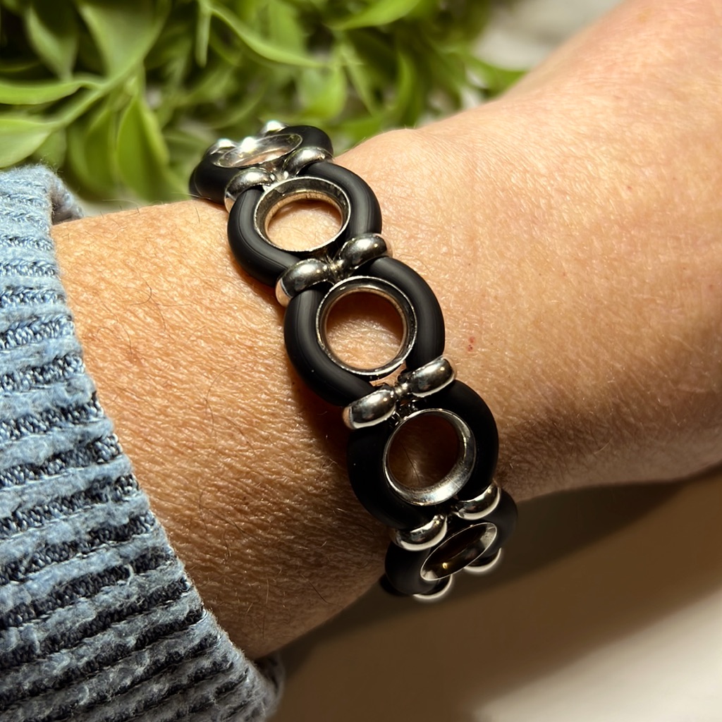 Erwin Pearl Designer Sterling Silver And Black Rubber Bracelet 99$